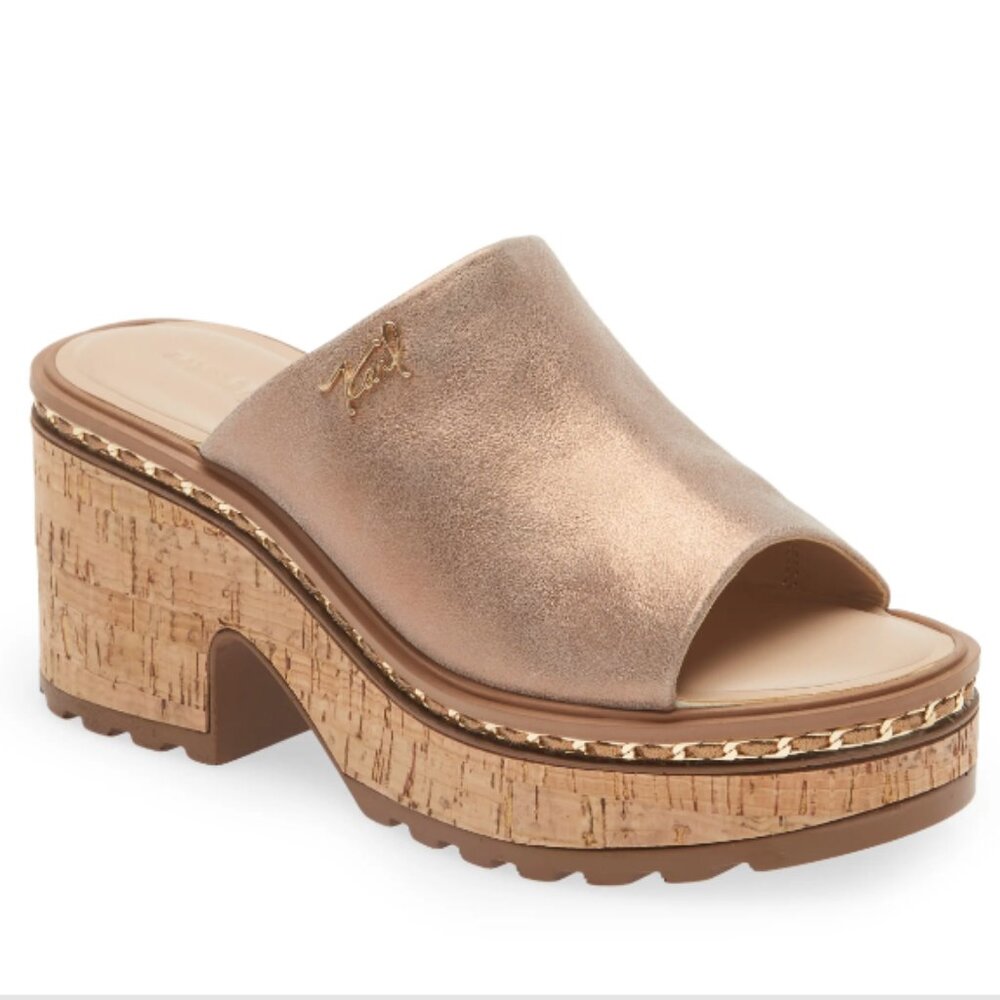 Karl Lagerfeld Paris Clarina Platform Sandal Latte Women's 10 Metallic Brown